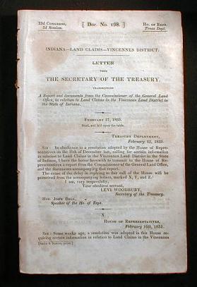 Image for Letter from the Secretary of the Treasury, Transmiting a Report ... In Relation to Land Claims in the Vincennes Land District in the State of Indiana