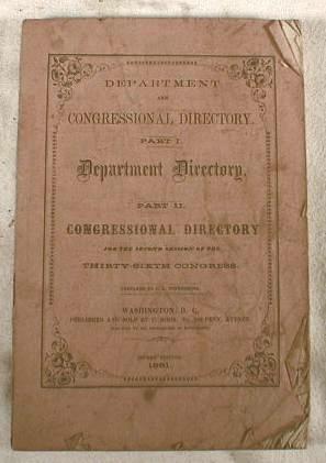 Image for Department and Congressional Directory. Part I: Department Directory. Part II: Congressional Directory for the Second Session of the Thirty-Sixth Congress
