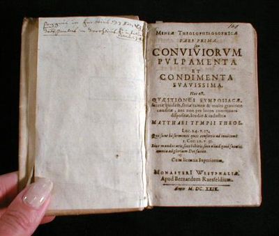 Conviviorum Pulpamenta et Condimenta Suavissima; and Alcedonia Studiosorum. Mensae Theolophilosophica, Pars Prima and Par Altera. Image for Conviviorum Pulpamenta et Condimenta Suavissima; and Alcedonia Studiosorum. Mensae Theolophilosophica, Pars Prima and Par Altera.