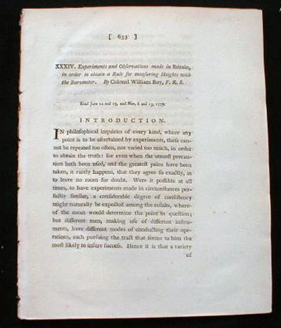 Image for Experiments and Observations made in Britain, in Order to Obtain a Rule for Measuring Heights with the Barometer